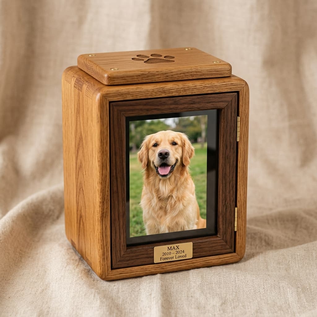 Handcrafted Oak Photo Urn